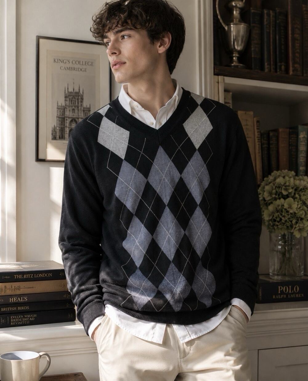 Banana Republic Silk Cotton Cashmere Argyle Sweater XXL Vintage Prep